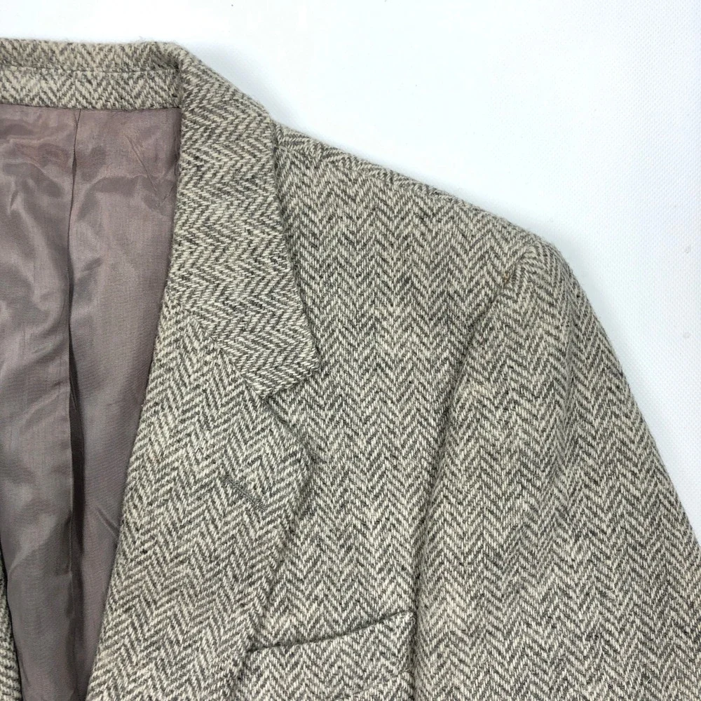 Harris Tweed for Moores Mens Gray Herringbone Wool Blazer Sport Coat 44R